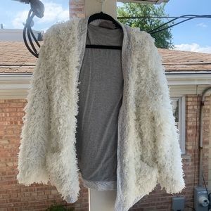 Anthropologie Cozy White Fuzzy Coat